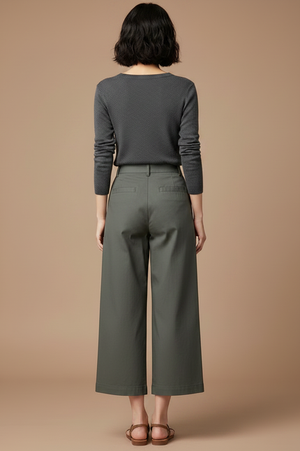 Pantalon Japonais Vert Kaki Ample Décontracté Coton - Toile - vue 2