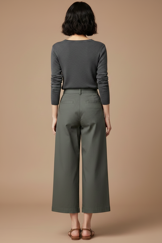 Pantalon Japonais Vert Kaki Ample Décontracté Coton - Toile - vue 2