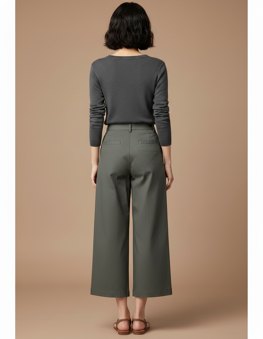 Pantalon Japonais Vert Kaki Ample Décontracté Coton - Toile - vue 2