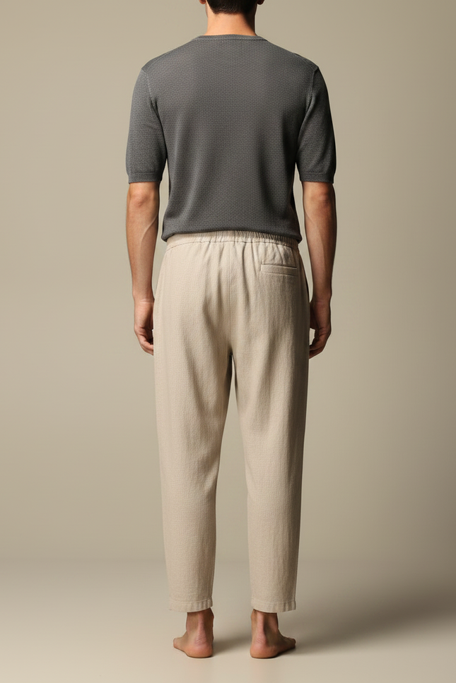 Pantalon Japonais Beige Lin Coton Ample Décontracté Homme - vue 2