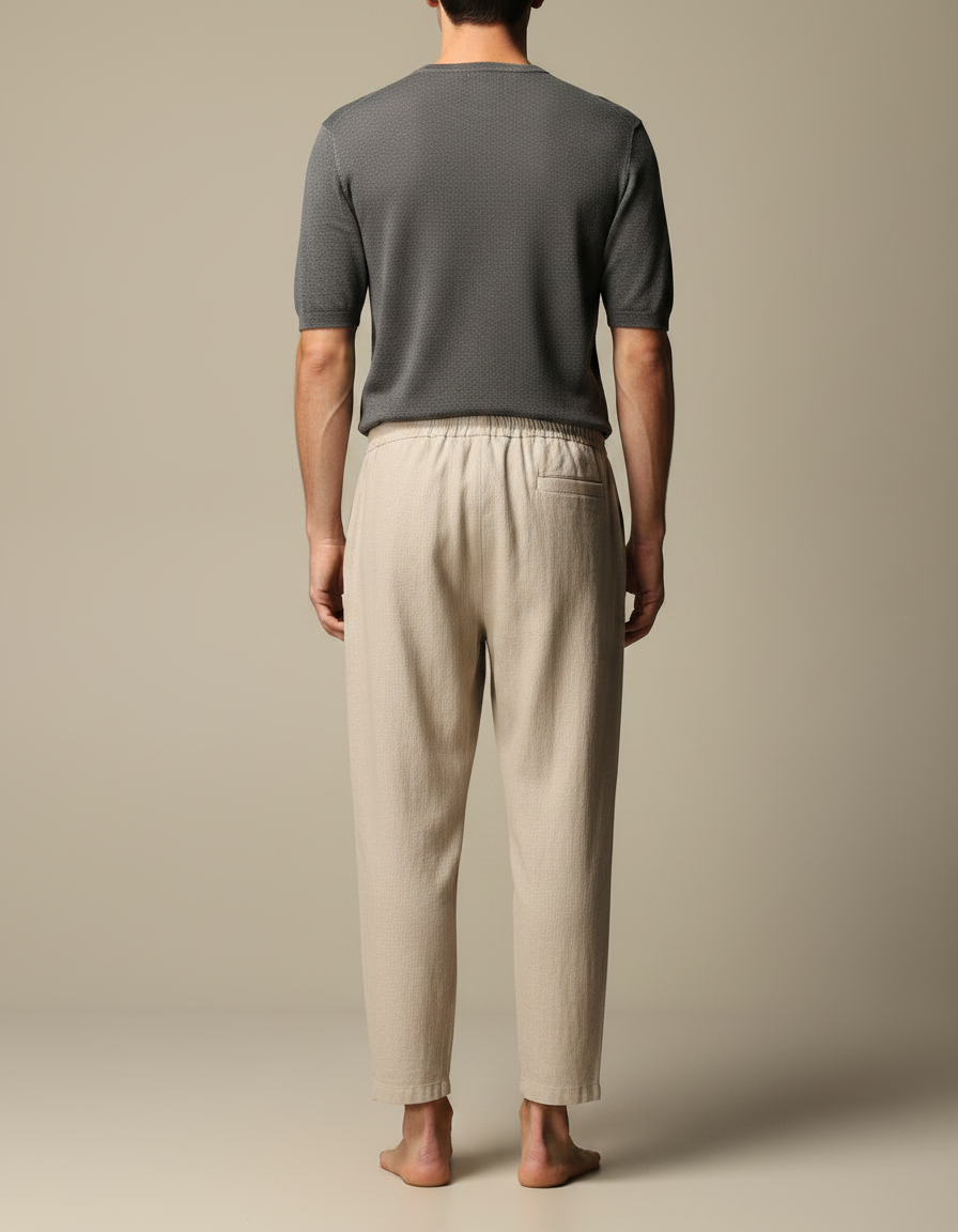 Pantalon Japonais Beige Lin Coton Ample Décontracté Homme - vue 2