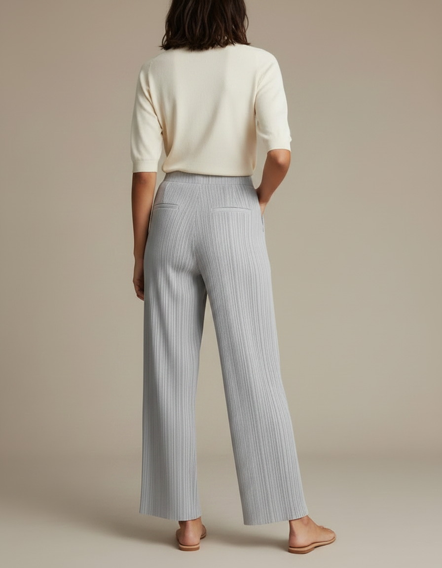 Pantalon Japonais Gris Plissé Ample Fluide Élégant - Polyester - vue 2