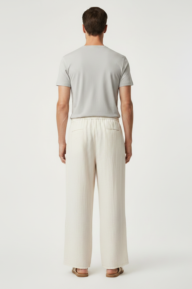 Pantalon Japonais Beige Ample Lin Brodé Ethnique Décontracté - vue 2