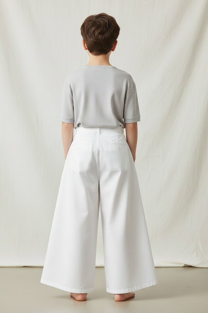 Pantalon Japonais Blanc Ample Brodé Garçon Coton - vue 2