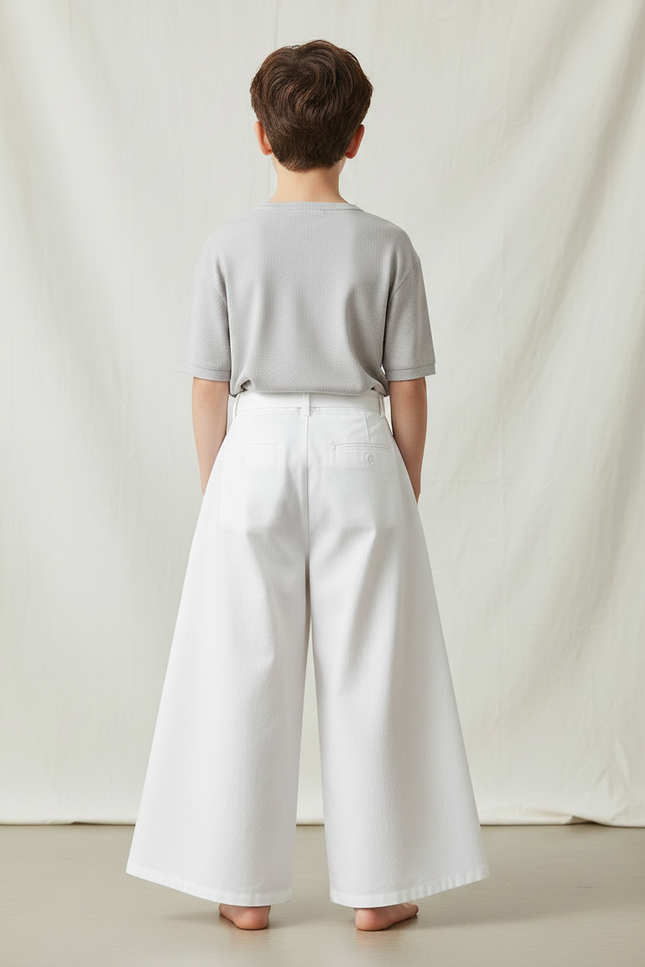 Pantalon Japonais Blanc Ample Brodé Garçon Coton - vue 2