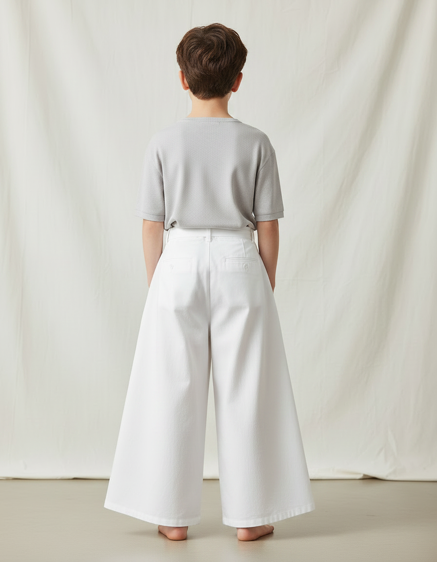 Pantalon Japonais Blanc Ample Brodé Garçon Coton - vue 2