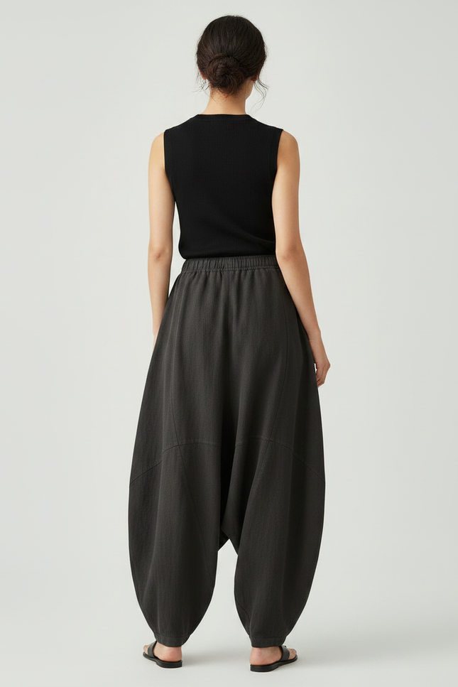 Pantalon Japonais Large Coton Lin Gris Anthracite - vue 2