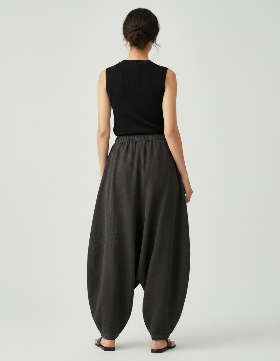 Pantalon Japonais Large Coton Lin Gris Anthracite - vue 2