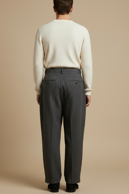 Pantalon Japonais Gris Anthracite Ample Plissé Homme - Laine - vue 2