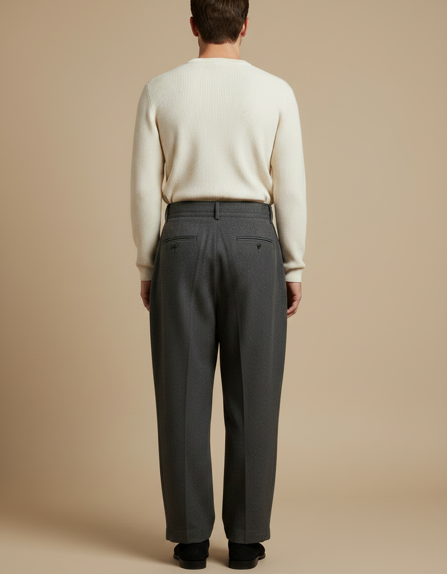 Pantalon Japonais Gris Anthracite Ample Plissé Homme - Laine - vue 2