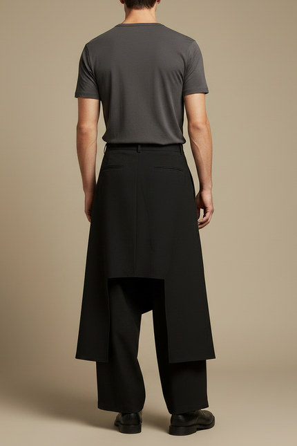 Pantalon Japonais Noir Asymétrique Ample Superposé Gothique - Polyester - vue 2