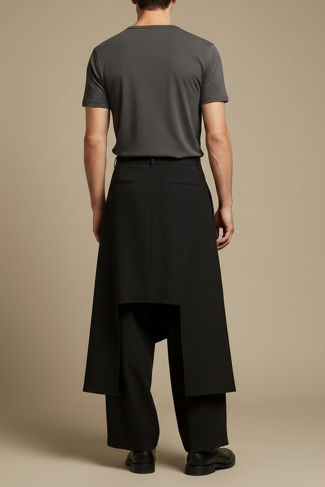 Pantalon Japonais Noir Asymétrique Ample Superposé Gothique - Polyester - vue 2