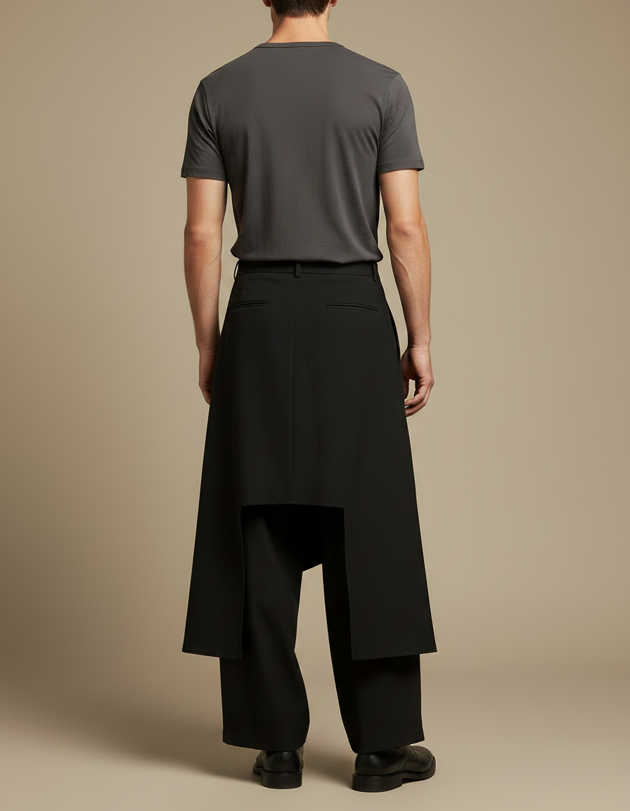 Pantalon Japonais Noir Asymétrique Ample Superposé Gothique - Polyester - vue 2