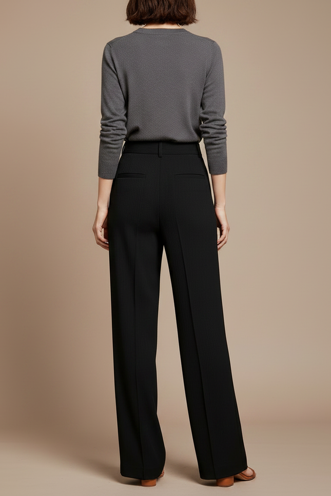 Pantalon Japonais Noir Ample Fluide Taille Haute - Polyester - vue 2
