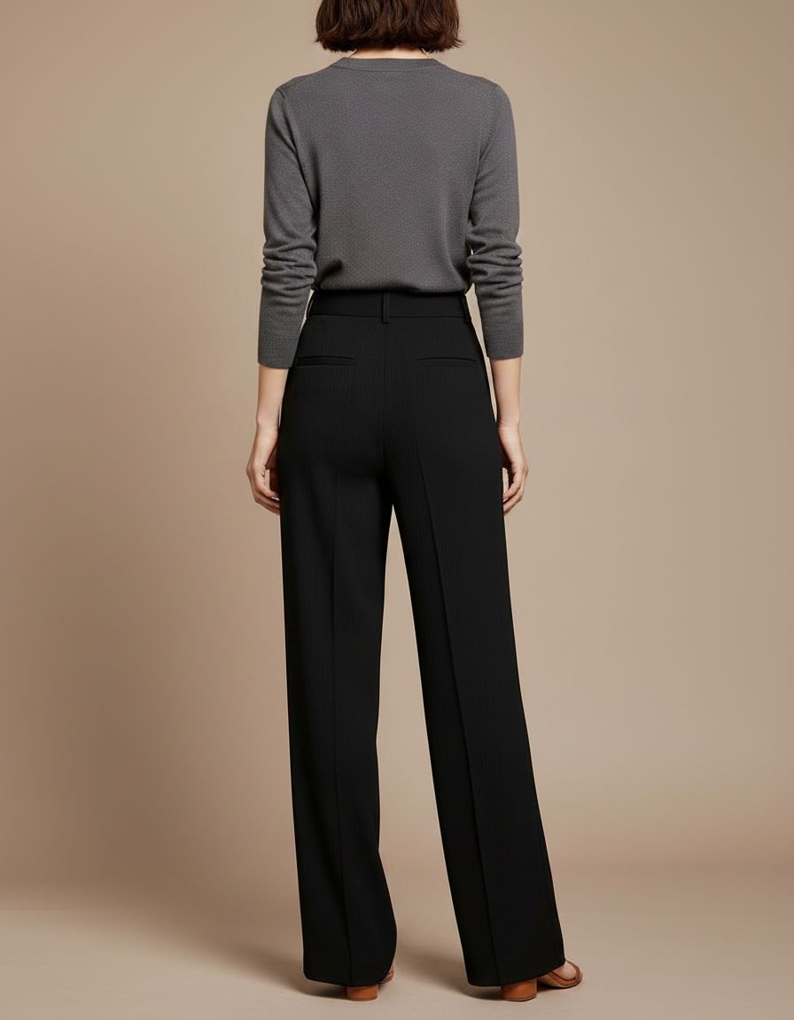 Pantalon Japonais Noir Ample Fluide Taille Haute - Polyester - vue 2