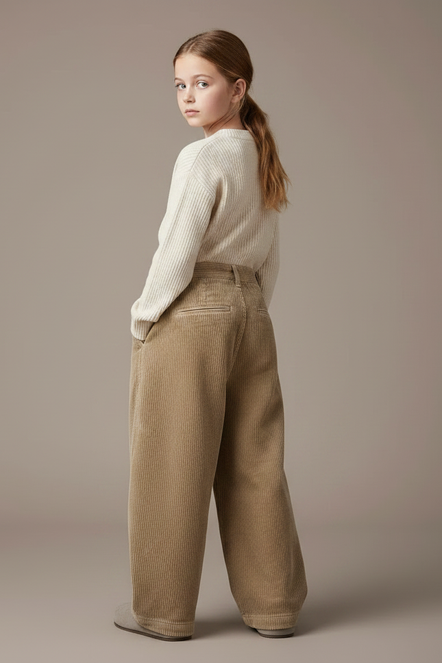 Pantalon Japonais Marron Côtelé Ample Enfant - Cordé - vue 2