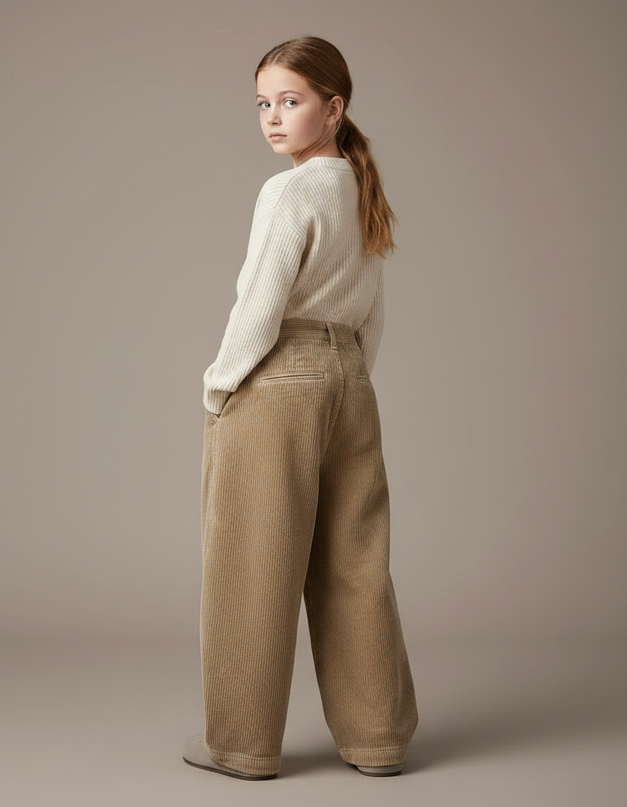 Pantalon Japonais Marron Côtelé Ample Enfant - Cordé - vue 2