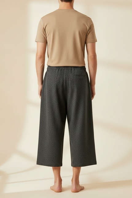Pantalon Japonais Gris Anthracite Ample Court Décontracté - Tweed - vue 2