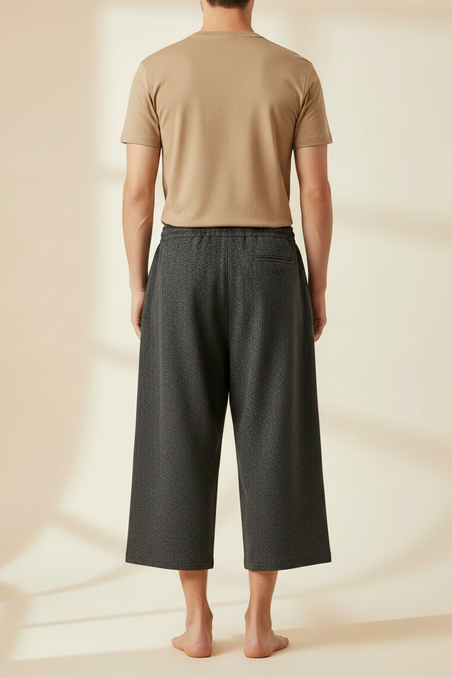 Pantalon Japonais Gris Anthracite Ample Court Décontracté - Tweed - vue 2
