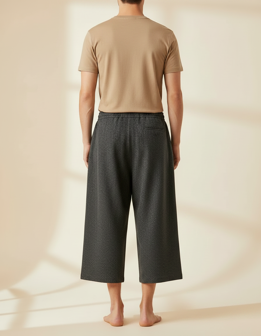Pantalon Japonais Gris Anthracite Ample Court Décontracté - Tweed - vue 2