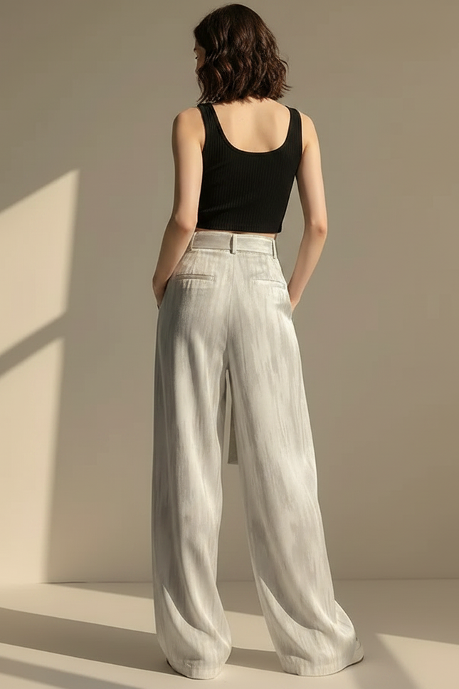 Pantalon Japonais Satiné Ample Fluide Décontracté Gris Clair - vue 2