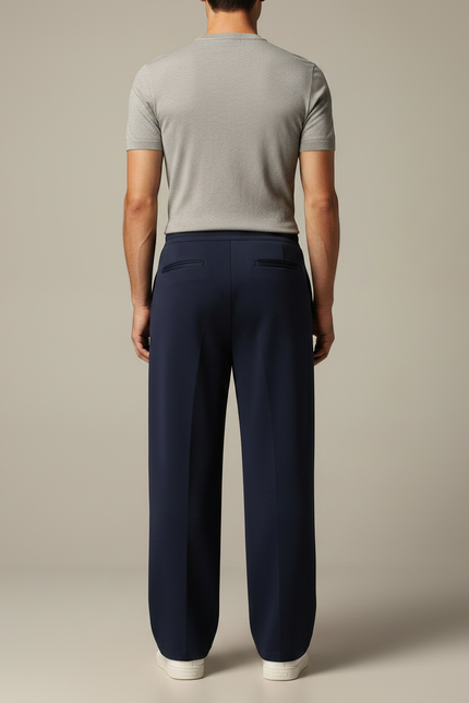Pantalon Japonais Bleu Marine Ample Droit Sport Cordon - Molleton - vue 2