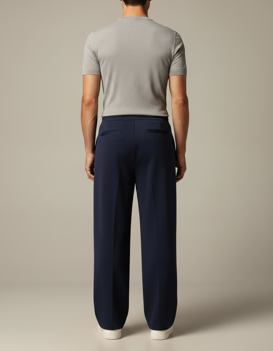Pantalon Japonais Bleu Marine Ample Droit Sport Cordon - Molleton - vue 2