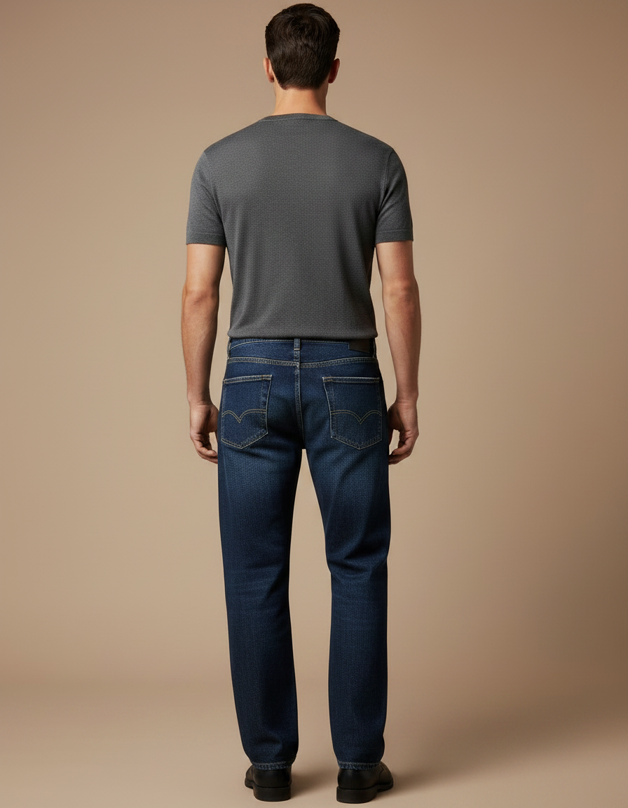 Pantalon Japonais Denim Brodé Koi Ample Homme - Bleu Jean - vue 2