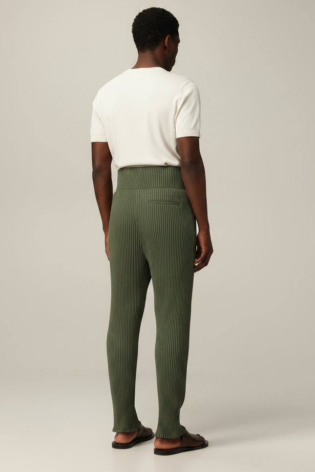 Pantalon Japonais Plissé Vert Droit Élégant Homme - Polyester - vue 2