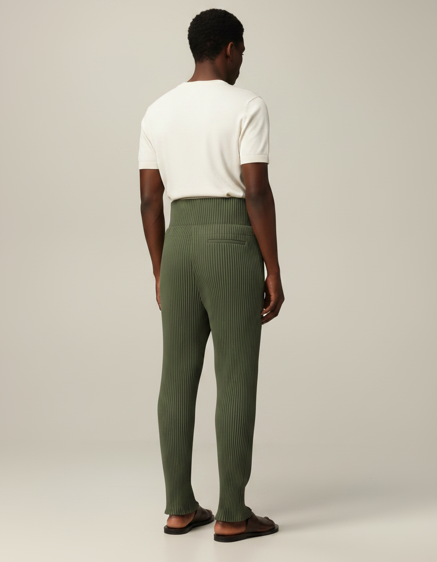 Pantalon Japonais Plissé Vert Droit Élégant Homme - Polyester - vue 2