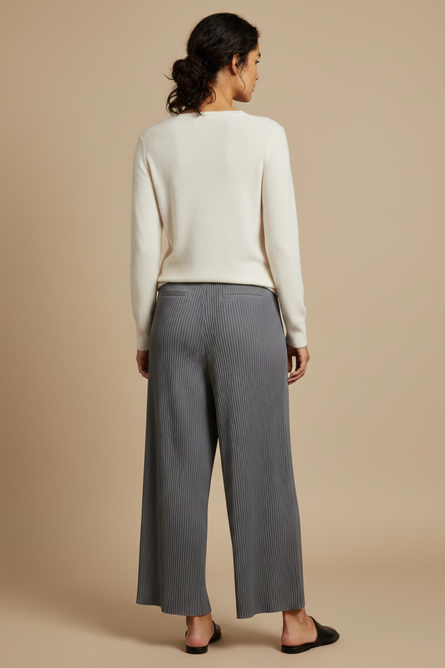 Pantalon Japonais Plissé Ample Fluide Gris Femme - Polyester - vue 2