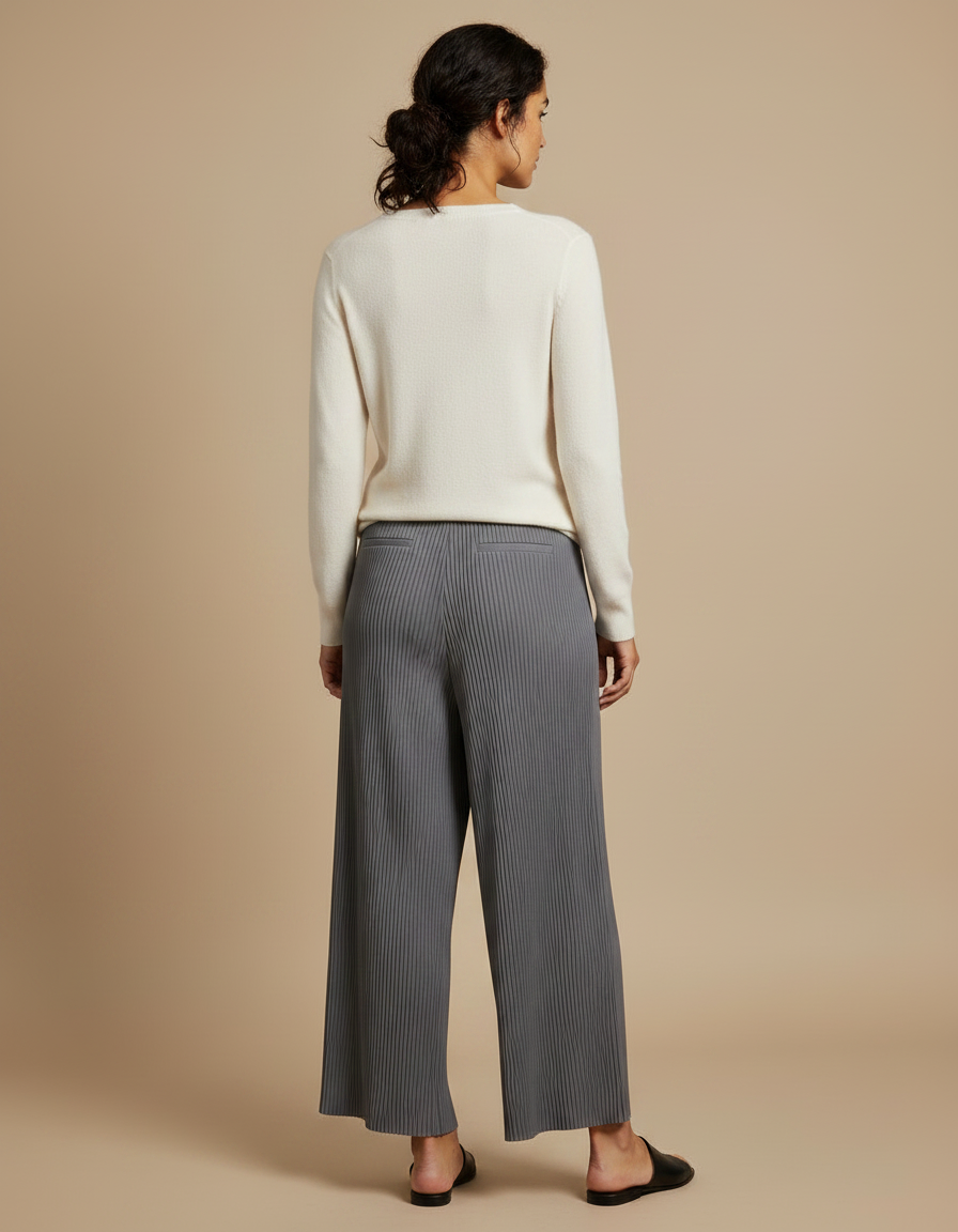 Pantalon Japonais Plissé Ample Fluide Gris Femme - Polyester - vue 2