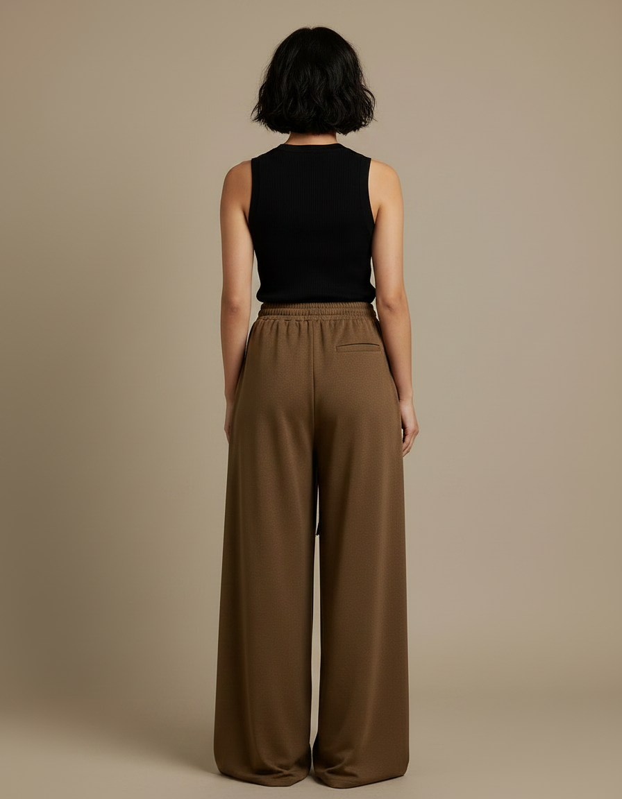 Pantalon Japonais Marron Ample Fluide Décontracté Femme - Molleton - vue 2