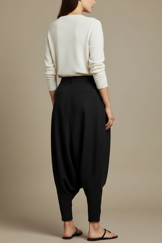 Pantalon Japonais Noir Ample Fluide Sarouel Élégant - Polyester - vue 2