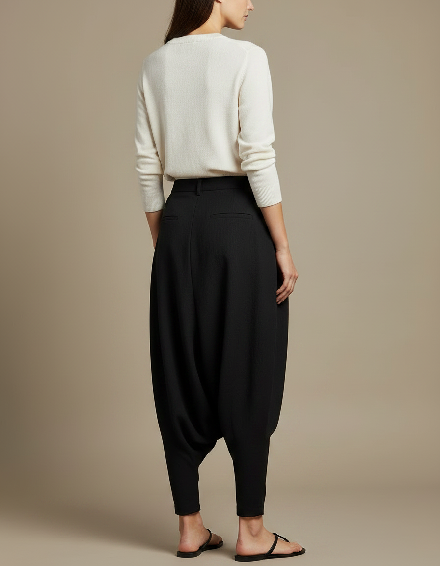 Pantalon Japonais Noir Ample Fluide Sarouel Élégant - Polyester - vue 2
