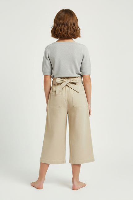 Pantalon Japonais Beige Ample Coton Taille Haute Fille - Toile - vue 2