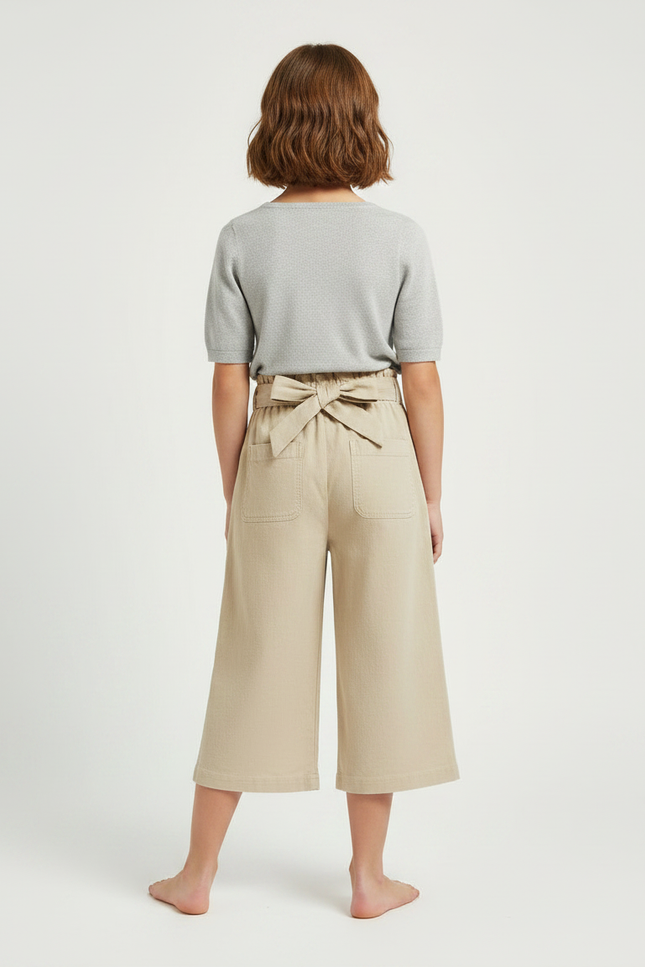 Pantalon Japonais Beige Ample Coton Taille Haute Fille - Toile - vue 2