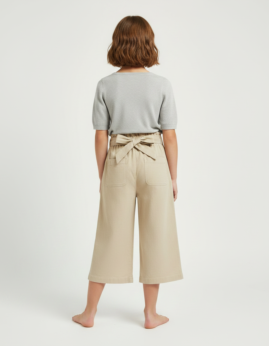 Pantalon Japonais Beige Ample Coton Taille Haute Fille - Toile - vue 2
