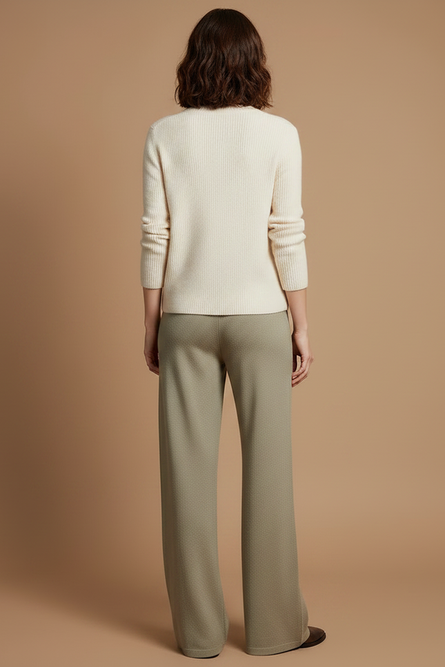 Pantalon Japonais Vert Ample Laine Fluide Décontracté - Kaki - vue 2