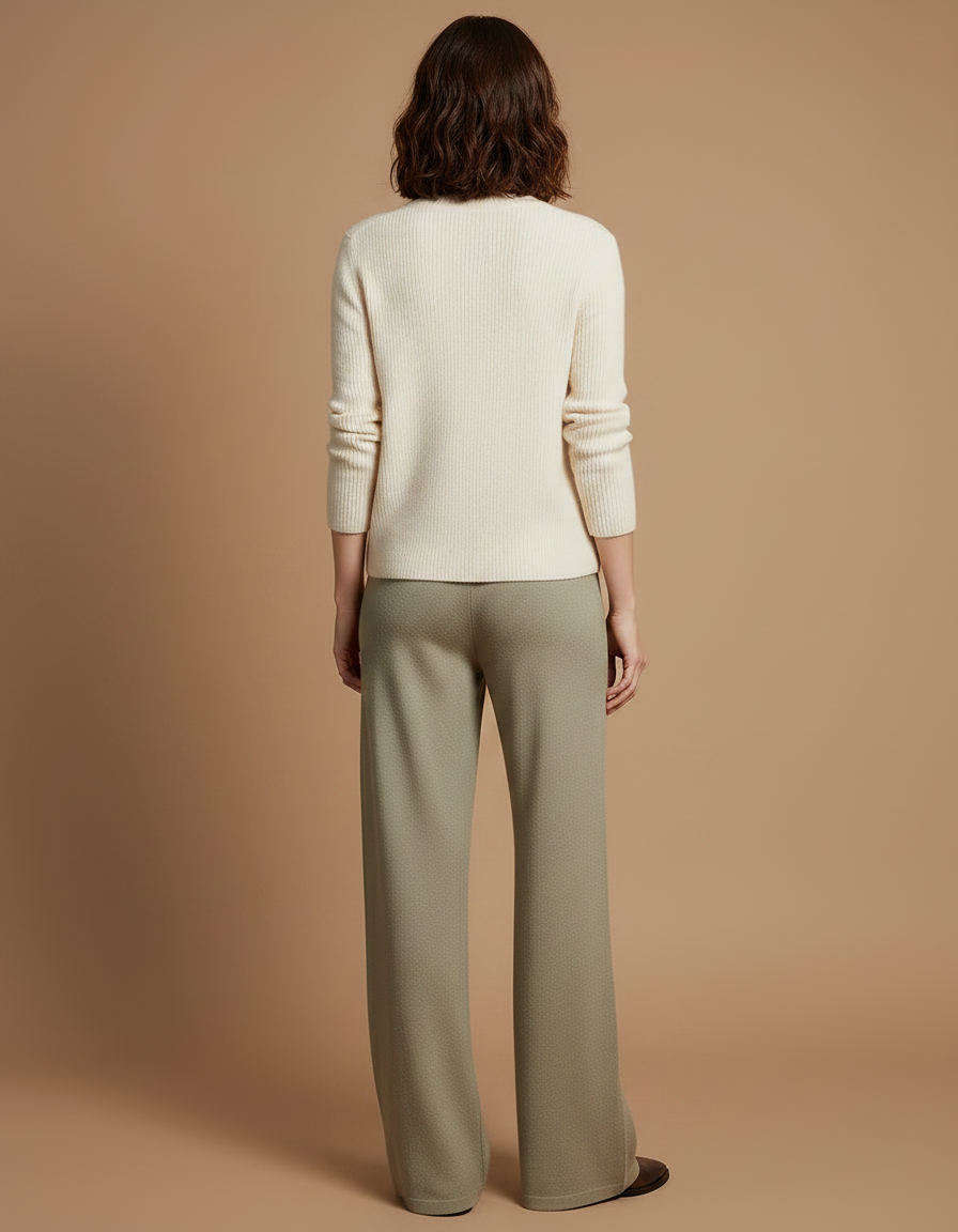 Pantalon Japonais Vert Ample Laine Fluide Décontracté - Kaki - vue 2