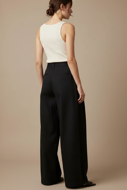 Pantalon Japonais Noir Fluide Ample Plissé Décontracté - Polyester - vue 2
