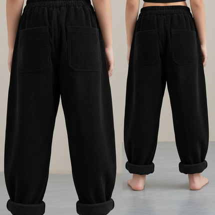 Pantalon Japonais Noir Côtelé Ample Doublé Hiver - Cordé