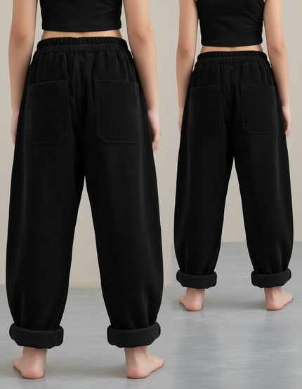Pantalon Japonais Noir Côtelé Ample Doublé Hiver - Cordé