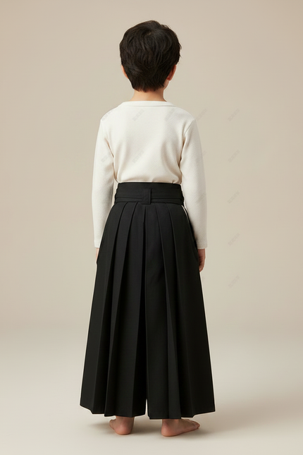 Pantalon Japonais Noir Plissé Ample Traditionnel - Polyester - vue 2