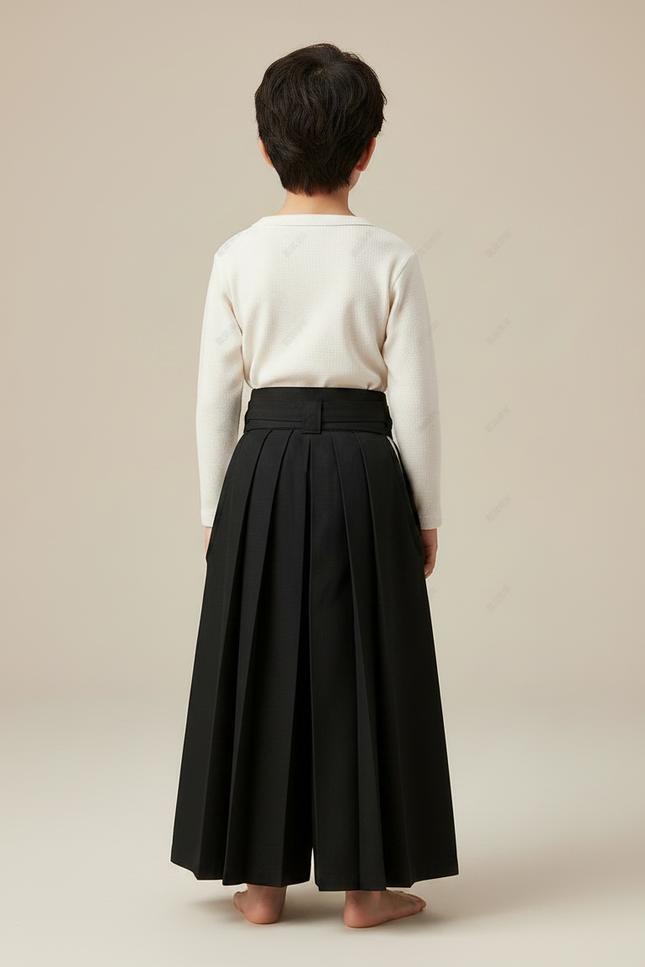 Pantalon Japonais Noir Plissé Ample Traditionnel - Polyester - vue 2