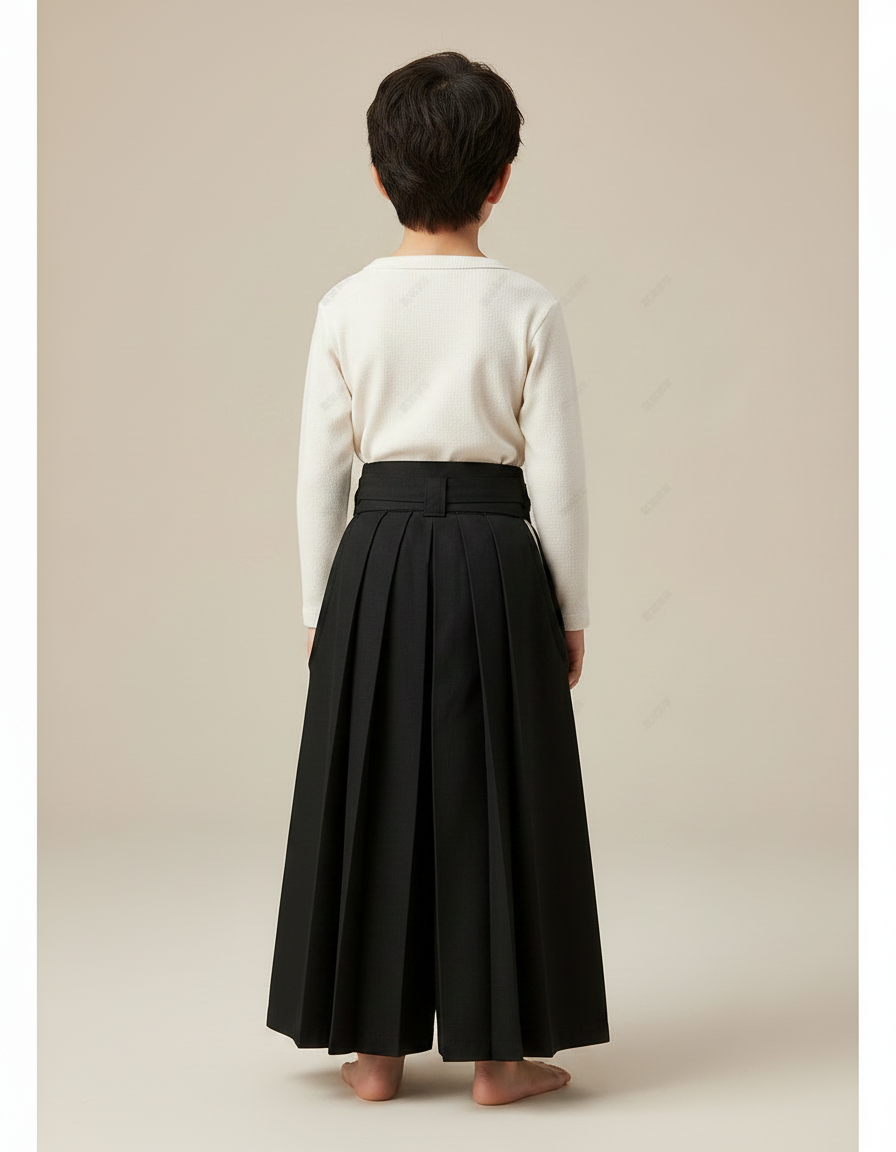 Pantalon Japonais Noir Plissé Ample Traditionnel - Polyester - vue 2