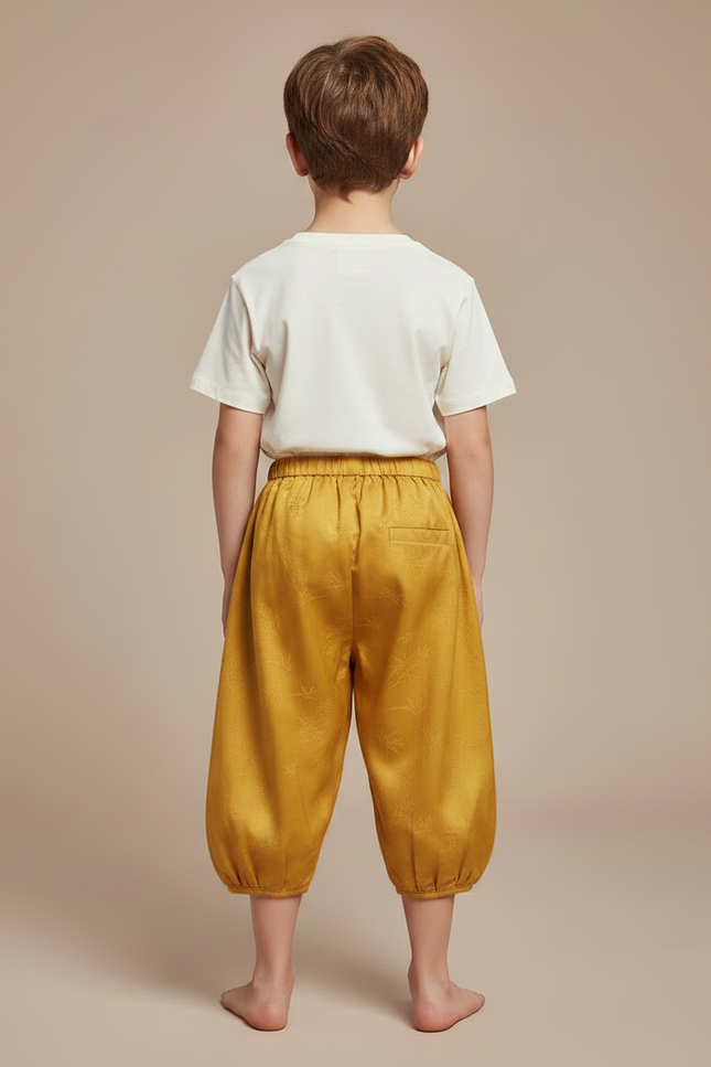 Pantalon Japonais Jaune Ample Satin Brodé Enfant - vue 2