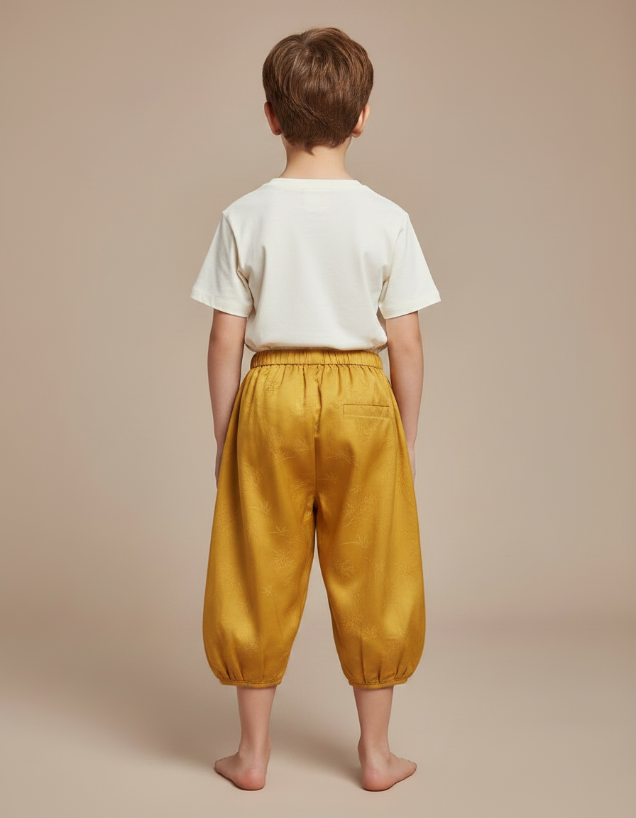 Pantalon Japonais Jaune Ample Satin Brodé Enfant - vue 2