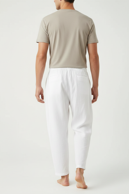 Pantalon Japonais Blanc Fluide Ample Coton Cordon - Lin - vue 2