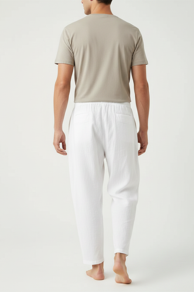Pantalon Japonais Blanc Fluide Ample Coton Cordon - Lin - vue 2